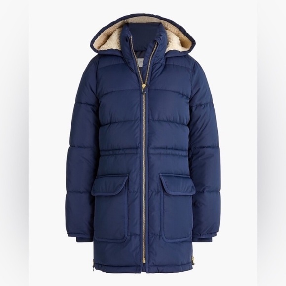 J Crew Factory Vail Puffer Coat with Hood Navy Blue Size LP - Picture 3 of 14